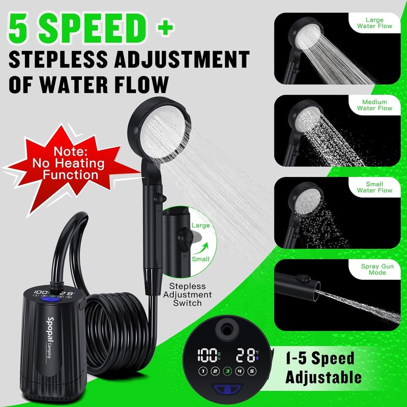 Spopal Portable Camping Shower, [10000mAh Rechargeable], 5-Speed with Collapsible Bucket with Handle 20L, IPX8 Waterproof, LED Display Camp Shower Pump, Perfect for Hiking, Travel, Cars & Pets - Image 3